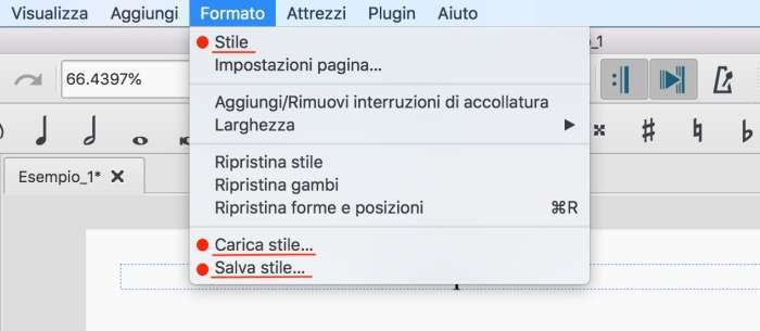 Musescore: Menù formato