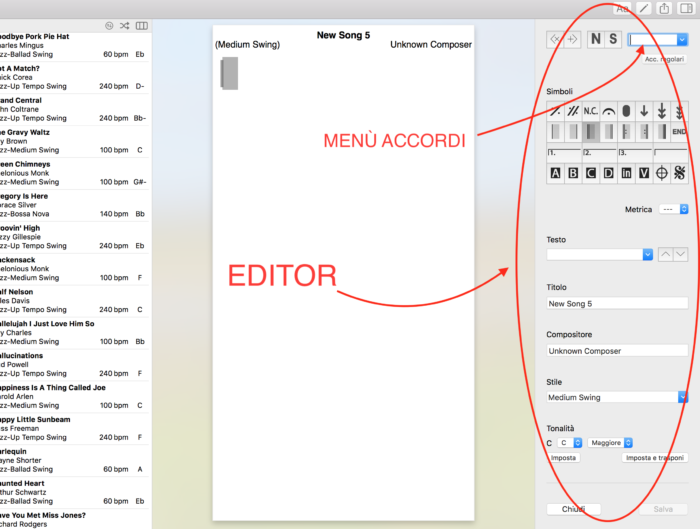 L'editor di iReal Pro