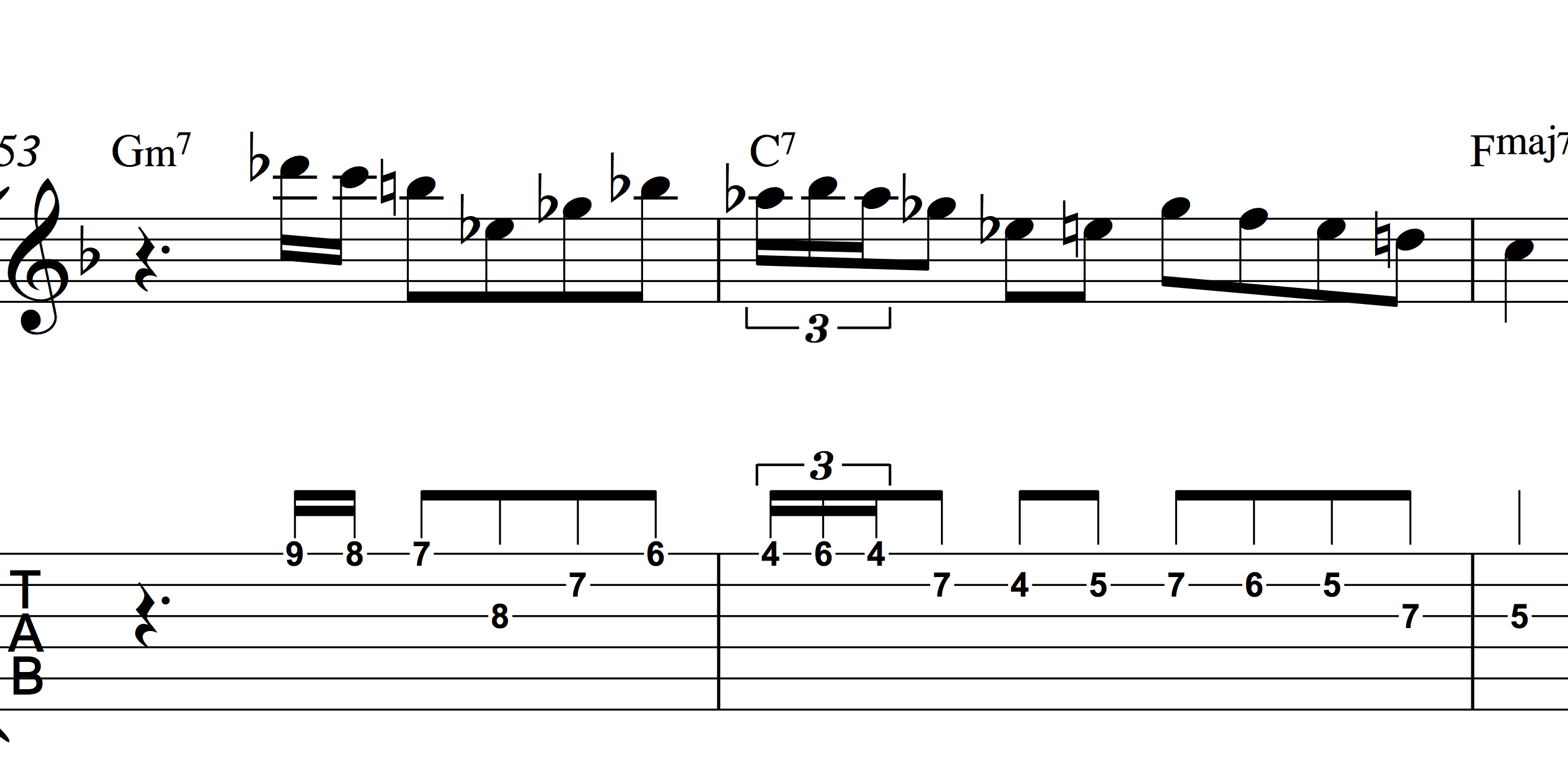 Trascrivere Charlie Parker. Guitar Prof.
Fraseggio bebop sul II V I in tonalità di F maggiore. 